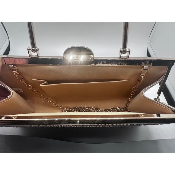 High Sparkle Glittery Rhinestone Silver & Bronze Evening Clutch Crossbody Chain - Picture 4 of 8